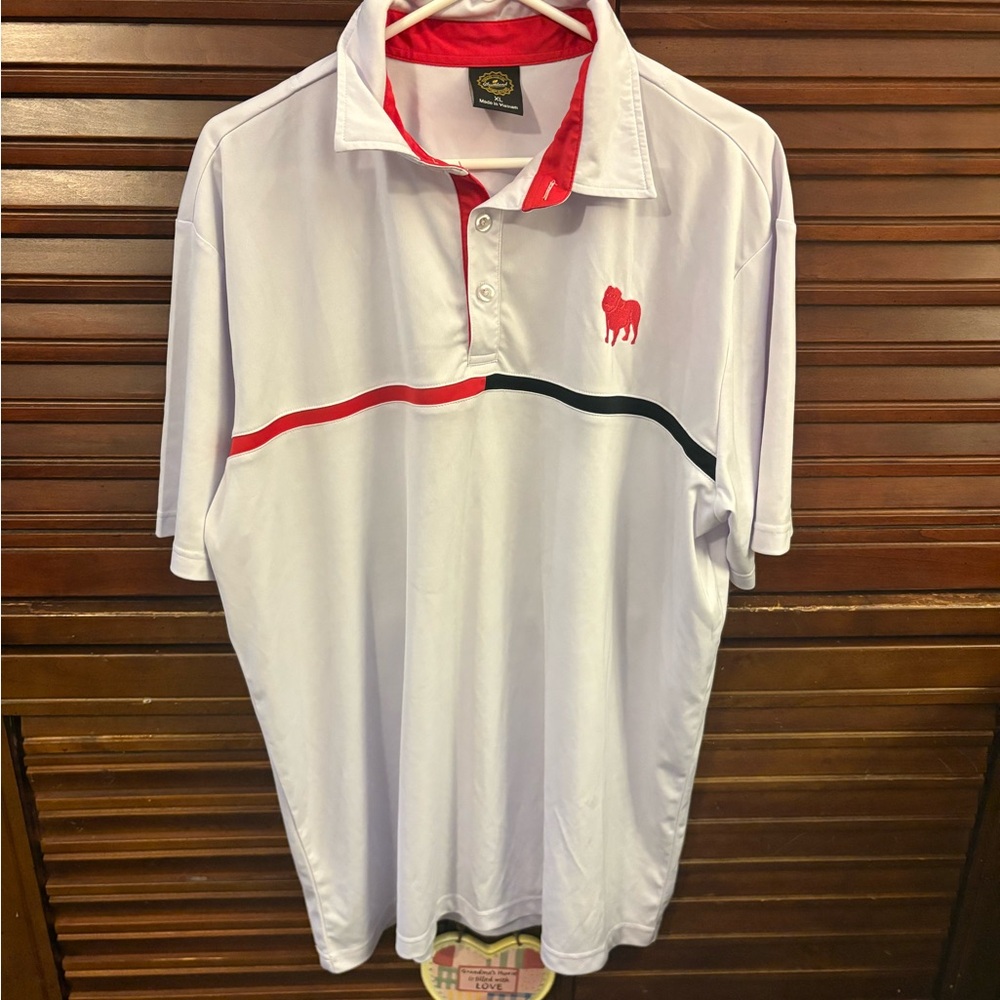 University of Georgia Men's White Polo Shirt with Red Trim and Logo